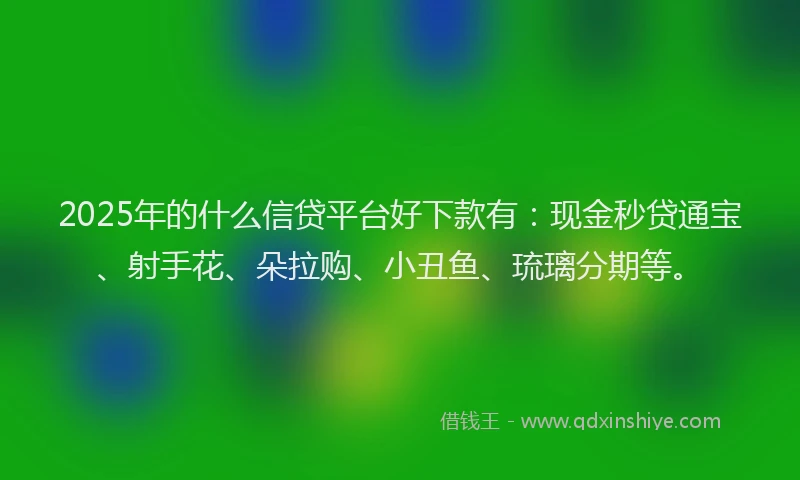 2025年的什么信贷平台好下款有:现金秒贷通宝、射手花、朵拉购、小丑鱼、琉璃分期等。