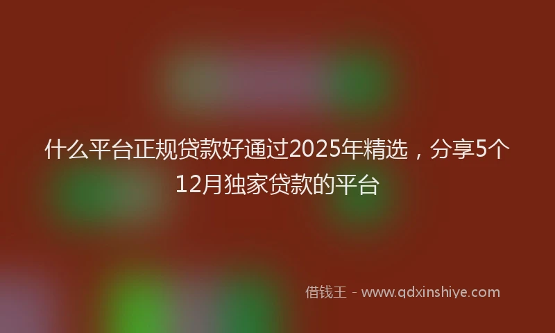 什么平台正规贷款好通过2025年精选，分享5个12月独家贷款的平台