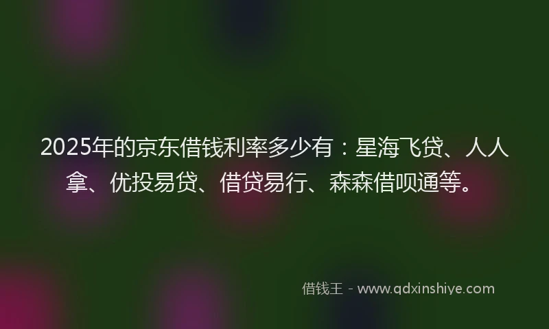 2025年的京东借钱利率多少有：星海飞贷、人人拿、优投易贷、借贷易行、森森借呗通等。
