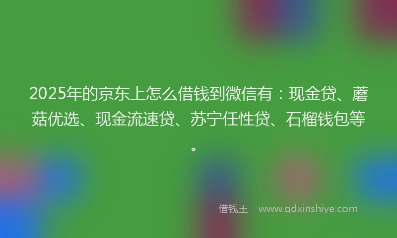 2025年的京东上怎么借钱到微信有：现金贷、蘑菇优选、现金流速贷、苏宁任性贷、石榴钱包等。