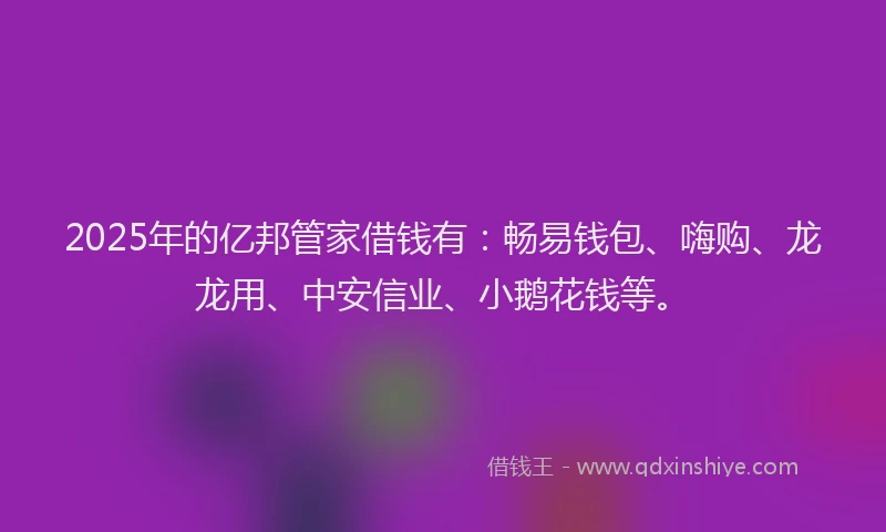 2025年的亿邦管家借钱有：畅易钱包、嗨购、龙龙用、中安信业、小鹅花钱等。