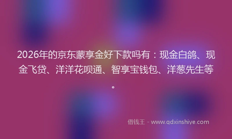 2026年的京东蒙享金好下款吗有：现金白鸽、现金飞贷、洋洋花呗通、智享宝钱包、洋葱先生等。