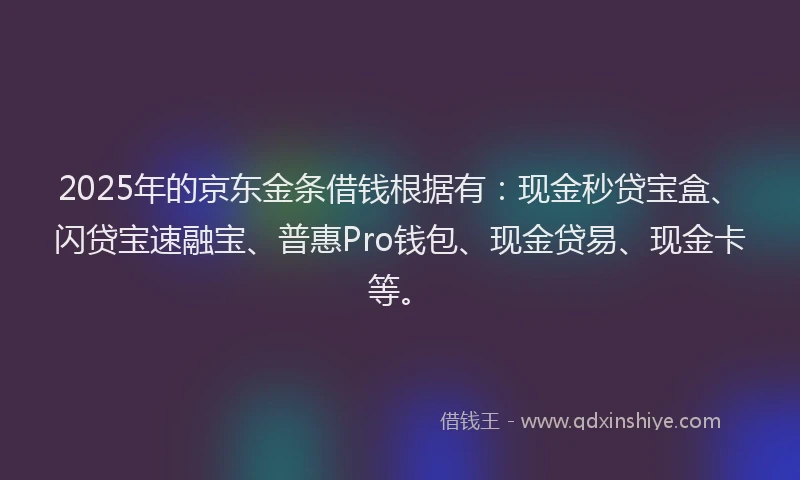 2025年的京东金条借钱根据有：现金秒贷宝盒、闪贷宝速融宝、普惠Pro钱包、现金贷易、现金卡等。