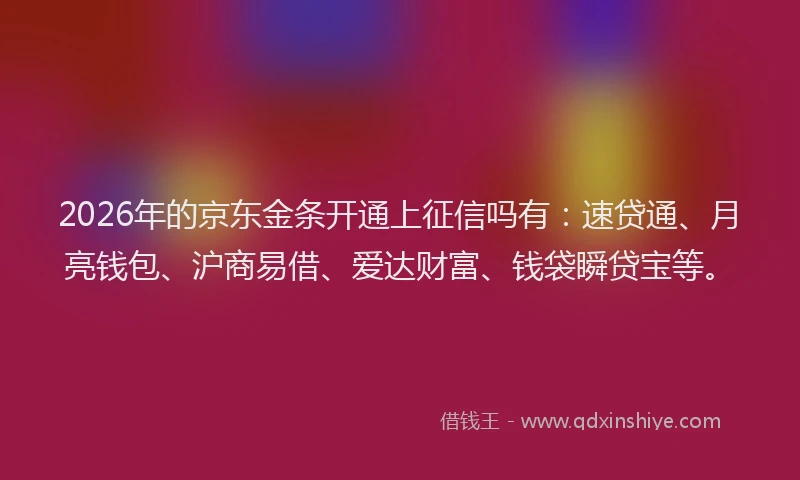 2026年的京东金条开通上征信吗有：速贷通、月亮钱包、沪商易借、爱达财富、钱袋瞬贷宝等。