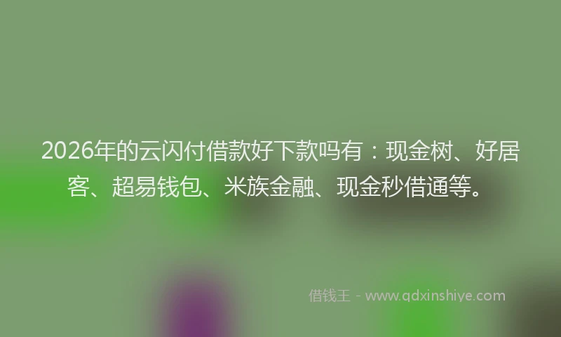 2026年的云闪付借款好下款吗有:现金树、好居客、超易钱包、米族金融、现金秒借通等。