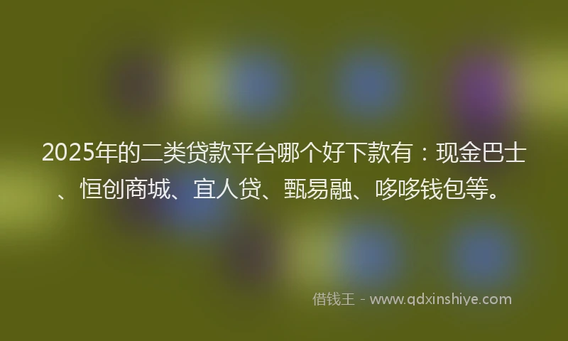 2025年的二类贷款平台哪个好下款有：现金巴士、恒创商城、宜人贷、甄易融、哆哆钱包等。