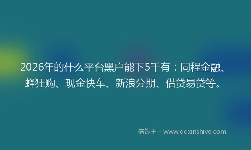 2026年的什么平台黑户能下5千有:同程金融、蜂狂购、现金快车、新浪分期、借贷易贷等。