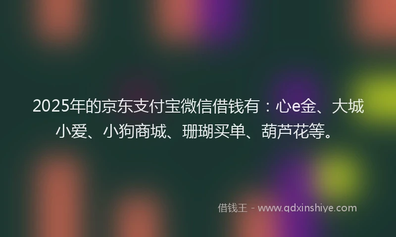 2025年的京东支付宝微信借钱有：心e金、大城小爱、小狗商城、珊瑚买单、葫芦花等。