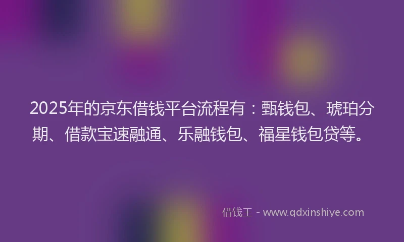 2025年的京东借钱平台流程有:甄钱包、琥珀分期、借款宝速融通、乐融钱包、福星钱包贷等。