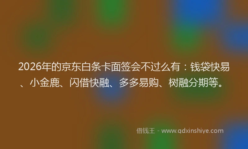 2026年的京东白条卡面签会不过么有：钱袋快易、小金鹿、闪借快融、多多易购、树融分期等。