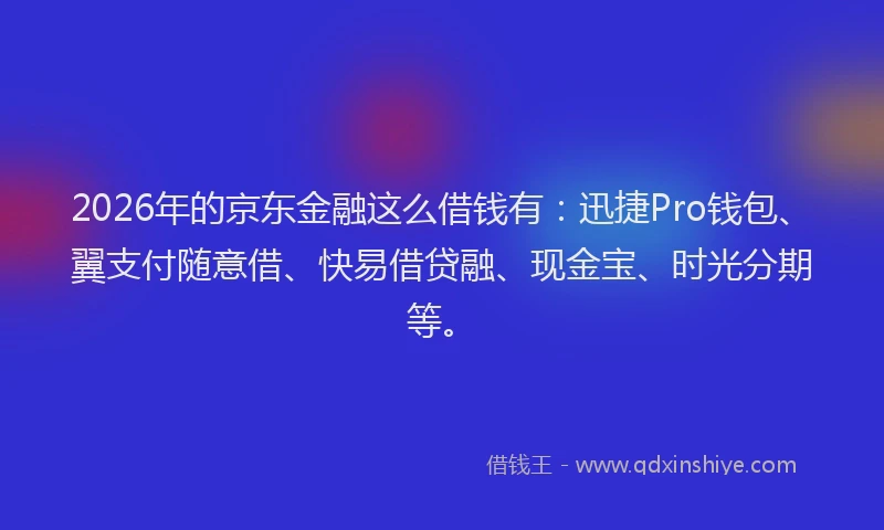 2026年的京东金融这么借钱有:迅捷Pro钱包、翼支付随意借、快易借贷融、现金宝、时光分期等。