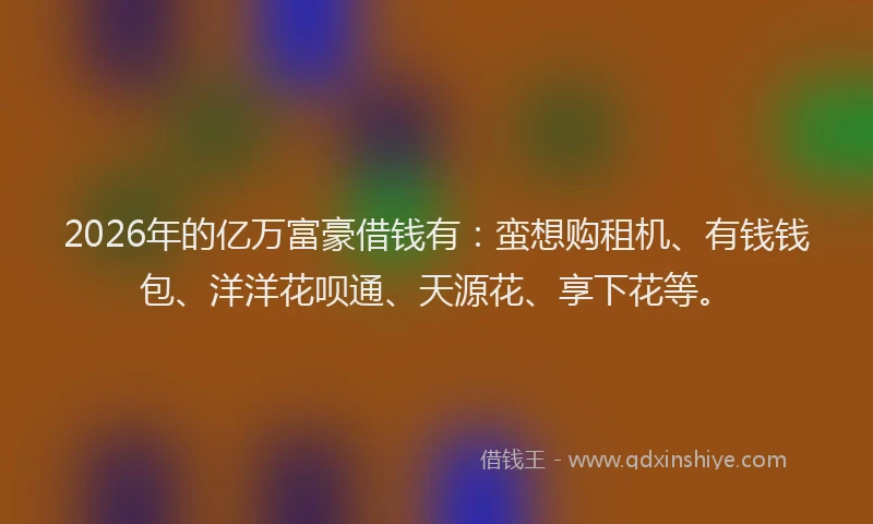 2026年的亿万富豪借钱有：蛮想购租机、有钱钱包、洋洋花呗通、天源花、享下花等。