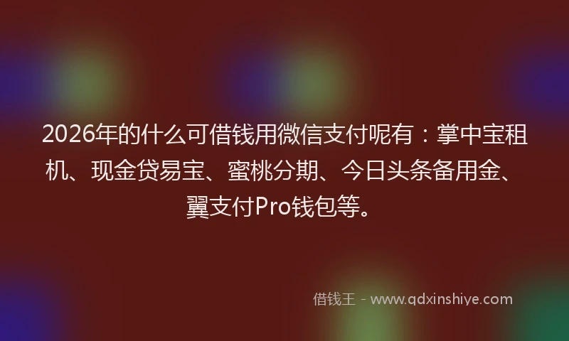 2026年的什么可借钱用微信支付呢有：掌中宝租机、现金贷易宝、蜜桃分期、今日头条备用金、翼支付Pro钱包等。