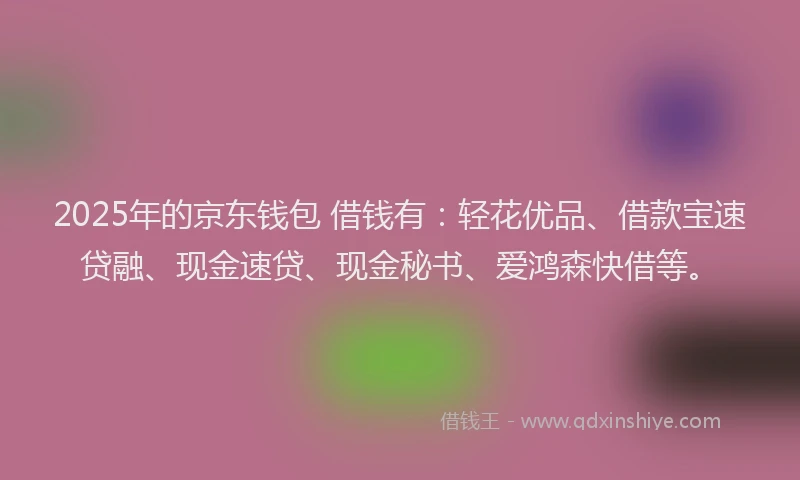 2025年的京东钱包 借钱有：轻花优品、借款宝速贷融、现金速贷、现金秘书、爱鸿森快借等。