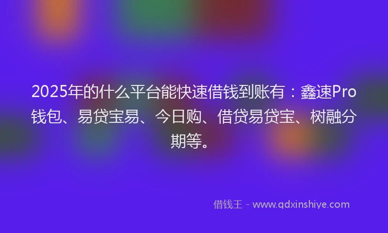 2025年的什么平台能快速借钱到账有：鑫速Pro钱包、易贷宝易、今日购、借贷易贷宝、树融分期等。