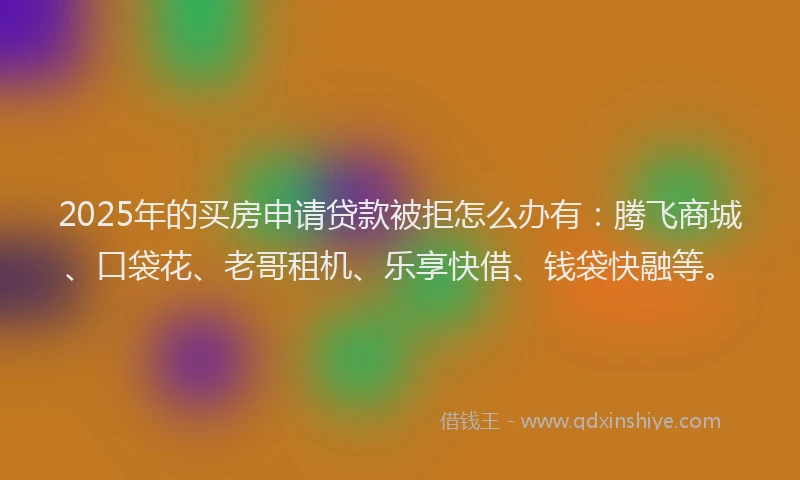 2025年的买房申请贷款被拒怎么办有：腾飞商城、口袋花、老哥租机、乐享快借、钱袋快融等。