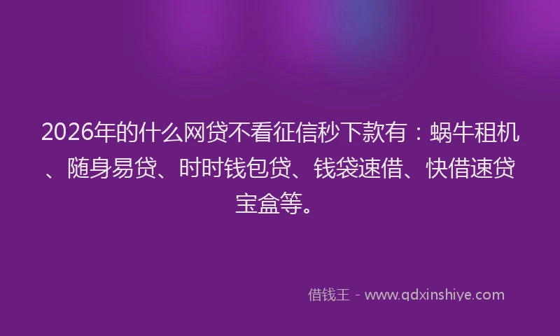 2026年的什么网贷不看征信秒下款有：蜗牛租机、随身易贷、时时钱包贷、钱袋速借、快借速贷宝盒等。
