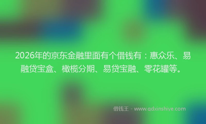 2026年的京东金融里面有个借钱有：惠众乐、易融贷宝盒、橄榄分期、易贷宝融、零花罐等。