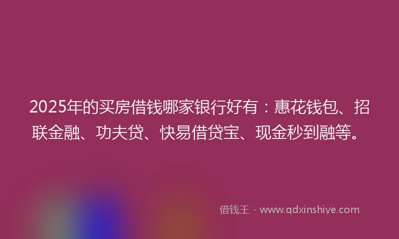 2025年的买房借钱哪家银行好有：惠花钱包、招联金融、功夫贷、快易借贷宝、现金秒到融等。