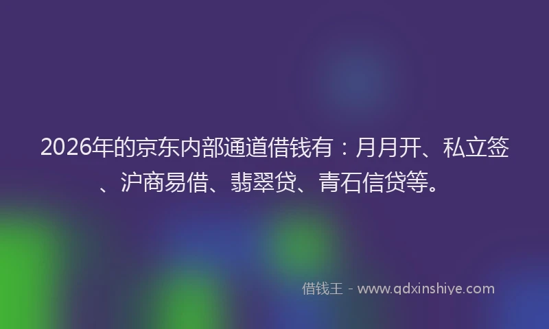 2026年的京东内部通道借钱有：月月开、私立签、沪商易借、翡翠贷、青石信贷等。