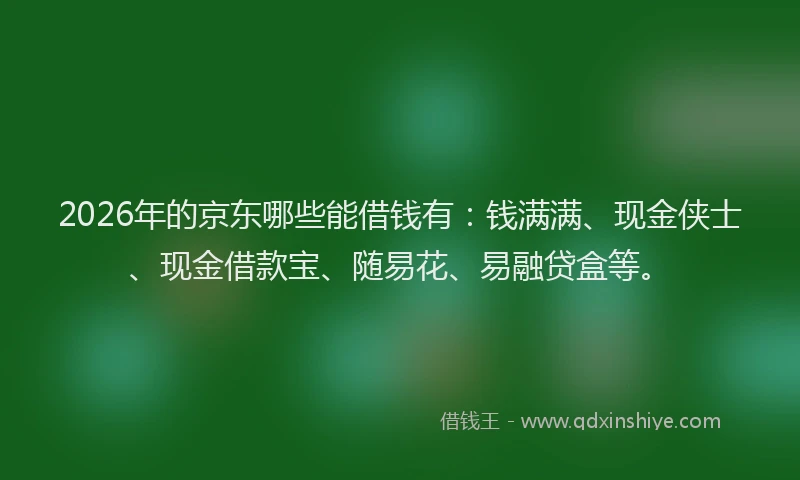 2026年的京东哪些能借钱有：钱满满、现金侠士、现金借款宝、随易花、易融贷盒等。
