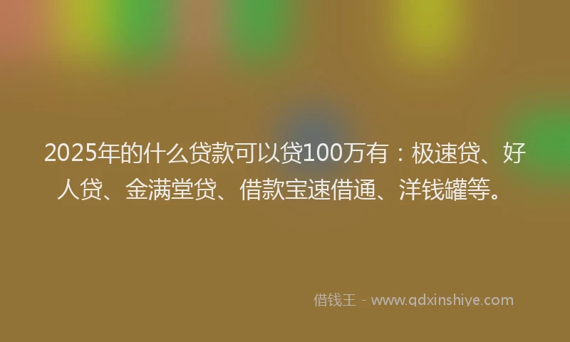 2025年的什么贷款可以贷100万有：极速贷、好人贷、金满堂贷、借款宝速借通、洋钱罐等。