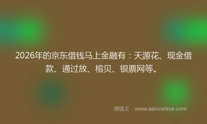 2026年的京东借钱马上金融有:天源花、现金借款、通过放、榕贝、银票网等。