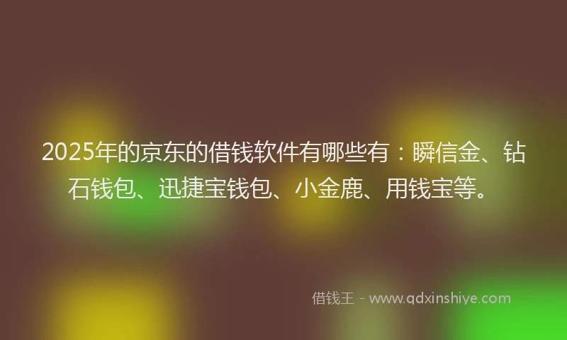 2025年的京东的借钱软件有哪些有:瞬信金、钻石钱包、迅捷宝钱包、小金鹿、用钱宝等。