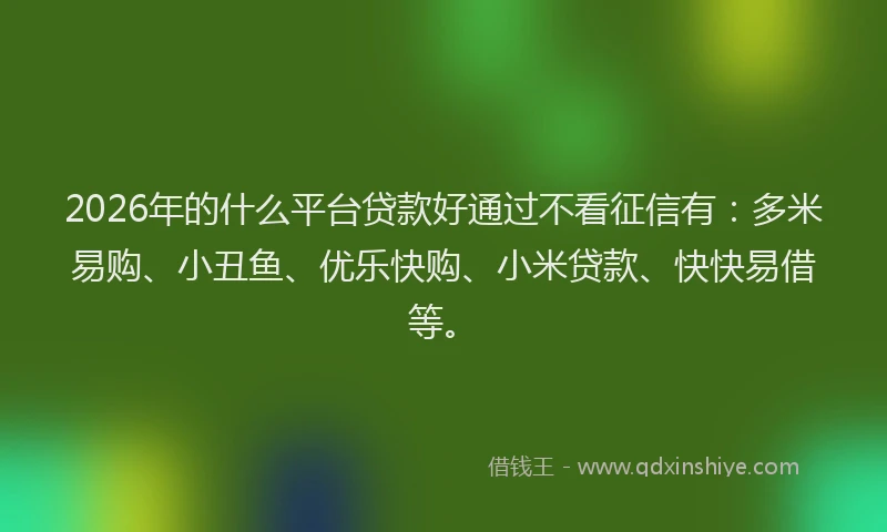 2026年的什么平台贷款好通过不看征信有：多米易购、小丑鱼、优乐快购、小米贷款、快快易借等。