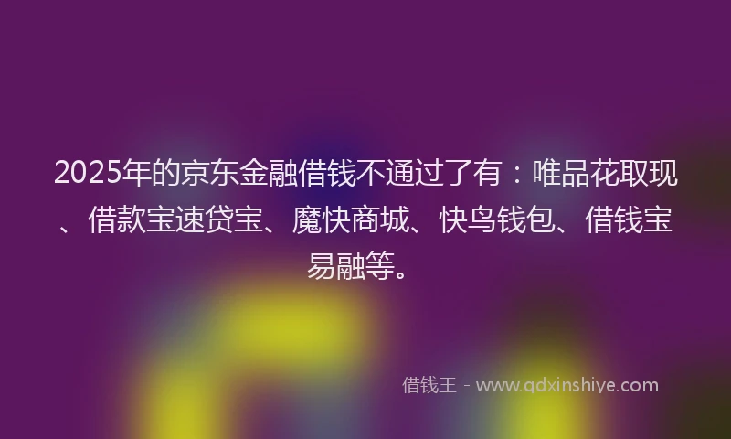 2025年的京东金融借钱不通过了有：唯品花取现、借款宝速贷宝、魔快商城、快鸟钱包、借钱宝易融等。