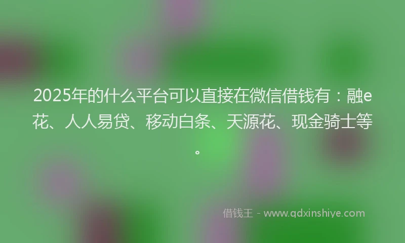 2025年的什么平台可以直接在微信借钱有：融e花、人人易贷、移动白条、天源花、现金骑士等。