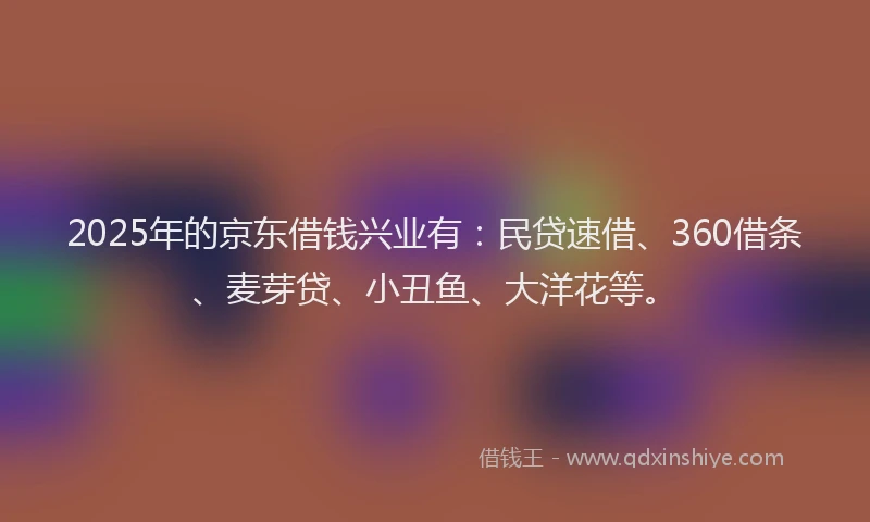 2025年的京东借钱兴业有:民贷速借、360借条、麦芽贷、小丑鱼、大洋花等。