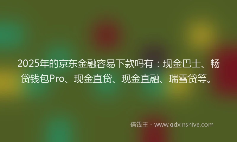 2025年的京东金融容易下款吗有:现金巴士、畅贷钱包Pro、现金直贷、现金直融、瑞雪贷等。