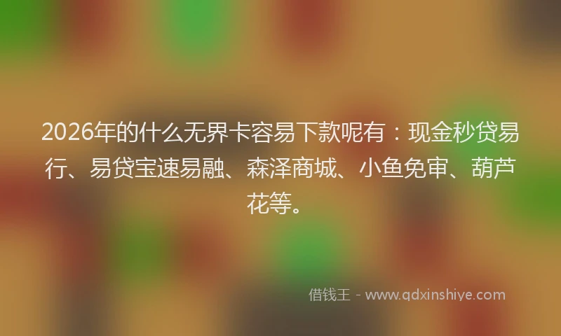 2026年的什么无界卡容易下款呢有：现金秒贷易行、易贷宝速易融、森泽商城、小鱼免审、葫芦花等。