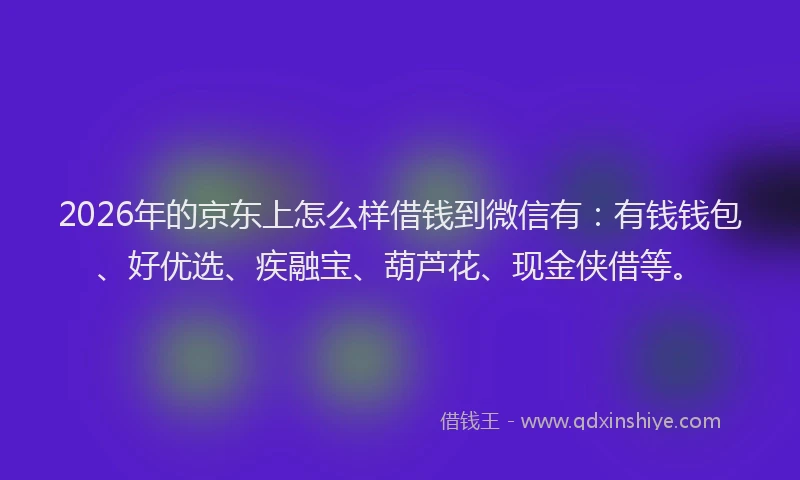 2026年的京东上怎么样借钱到微信有：有钱钱包、好优选、疾融宝、葫芦花、现金侠借等。