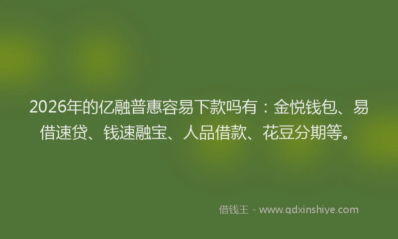 2026年的亿融普惠容易下款吗有:金悦钱包、易借速贷、钱速融宝、人品借款、花豆分期等。