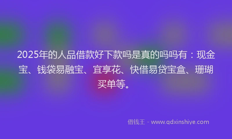 2025年的人品借款好下款吗是真的吗吗有：现金宝、钱袋易融宝、宜享花、快借易贷宝盒、珊瑚买单等。