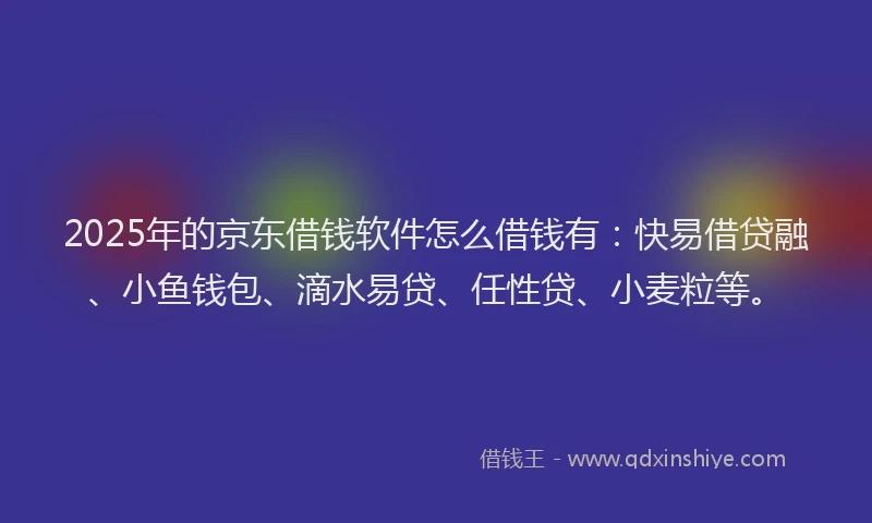 2025年的京东借钱软件怎么借钱有：快易借贷融、小鱼钱包、滴水易贷、任性贷、小麦粒等。