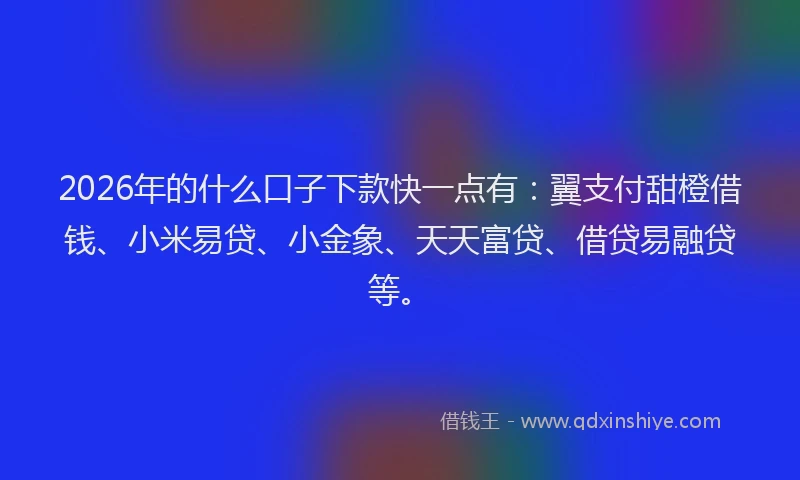 2026年的什么口子下款快一点有：翼支付甜橙借钱、小米易贷、小金象、天天富贷、借贷易融贷等。
