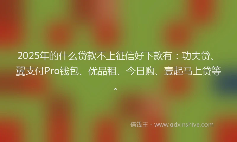 2025年的什么贷款不上征信好下款有:功夫贷、翼支付Pro钱包、优品租、今日购、壹起马上贷等。