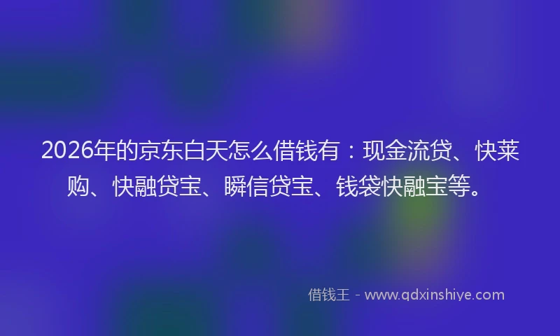 2026年的京东白天怎么借钱有:现金流贷、快莱购、快融贷宝、瞬信贷宝、钱袋快融宝等。