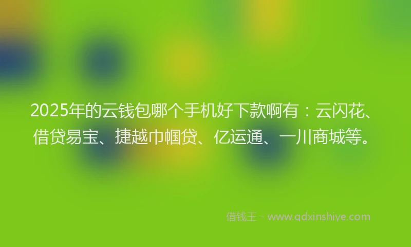2025年的云钱包哪个手机好下款啊有：云闪花、借贷易宝、捷越巾帼贷、亿运通、一川商城等。