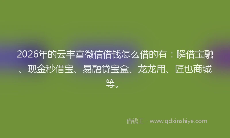 2026年的云丰富微信借钱怎么借的有：瞬借宝融、现金秒借宝、易融贷宝盒、龙龙用、匠也商城等。