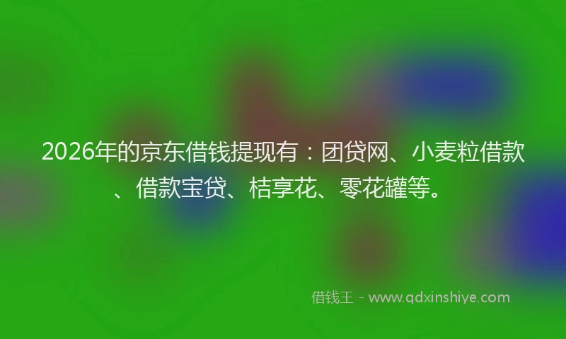 2026年的京东借钱提现有:团贷网、小麦粒借款、借款宝贷、桔享花、零花罐等。