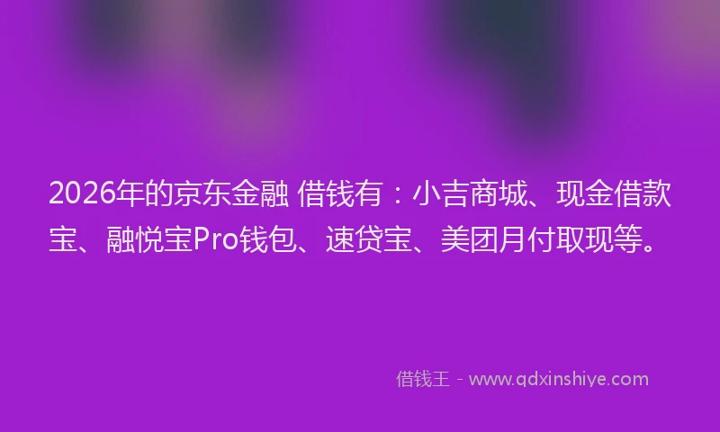 2026年的京东金融 借钱有：小吉商城、现金借款宝、融悦宝Pro钱包、速贷宝、美团月付取现等。