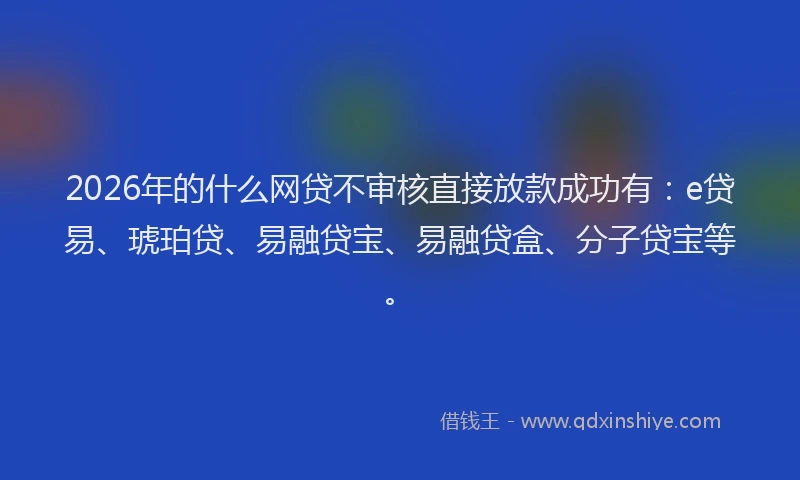 2026年的什么网贷不审核直接放款成功有:e贷易、琥珀贷、易融贷宝、易融贷盒、分子贷宝等。