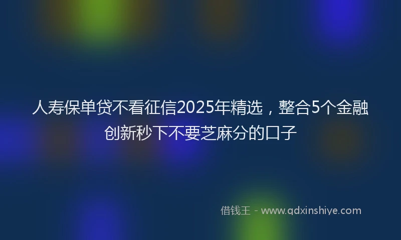 人寿保单贷不看征信2025年精选，整合5个金融创新秒下不要芝麻分的口子