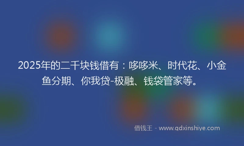 2025年的二千块钱借有：哆哆米、时代花、小金鱼分期、你我贷-极融、钱袋管家等。