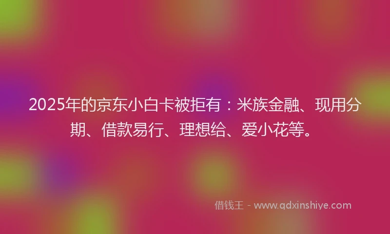 2025年的京东小白卡被拒有：米族金融、现用分期、借款易行、理想给、爱小花等。
