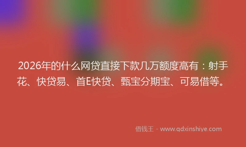 2026年的什么网贷直接下款几万额度高有:射手花、快贷易、首E快贷、甄宝分期宝、可易借等。
